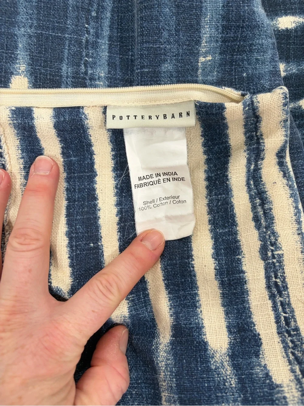 Pottery Barn Indigo and Cream Striped Cotton Euro Sham, set of 2